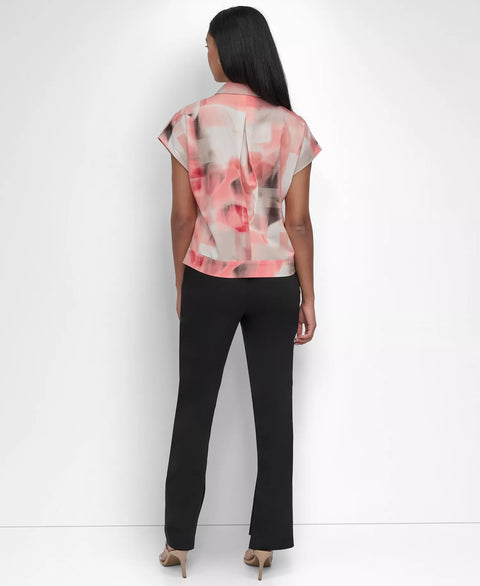 DKNY Women's Multi Coral Printed Short-Sleeve Camp Botton Blouse   | DKNY in Lebanon