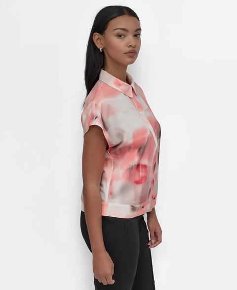 DKNY Women's Multi Coral Printed Short-Sleeve Camp Botton Blouse   | DKNY in Lebanon