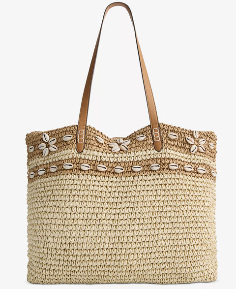 Style & Co Women's Tan Extra-Large Shell Straw Tote Bag | Style & Co In Lebanon