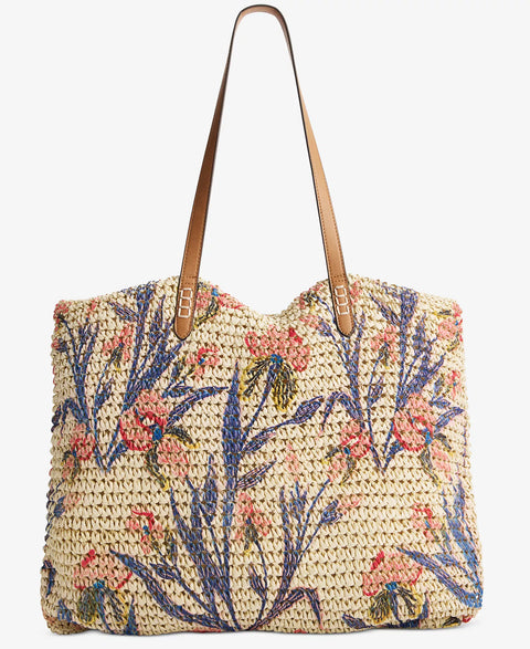 Style & Co Women's Beige Floral Straw Extra-Large Tote Bag | Style & Co In Lebanon