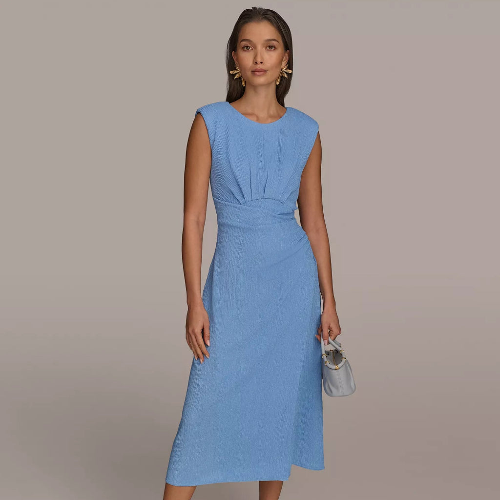 Donna Karan Women's Blue Side-Ruched Midi Dress