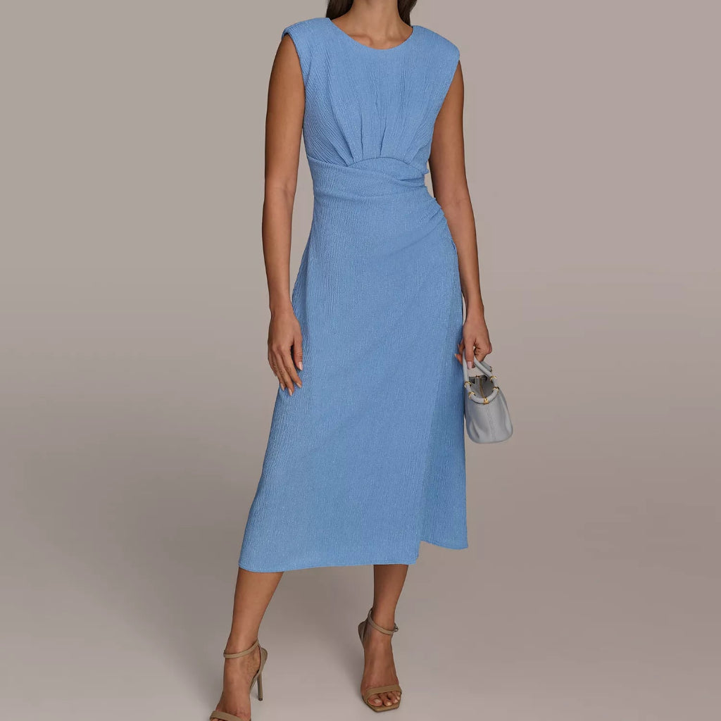 Donna Karan Women's Blue Side-Ruched Midi Dress
