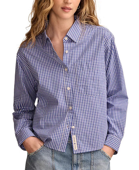 Lucky Brand Women's Blue Cotton Poplin Cropped Shirt|Lucky Brand In Lebanon