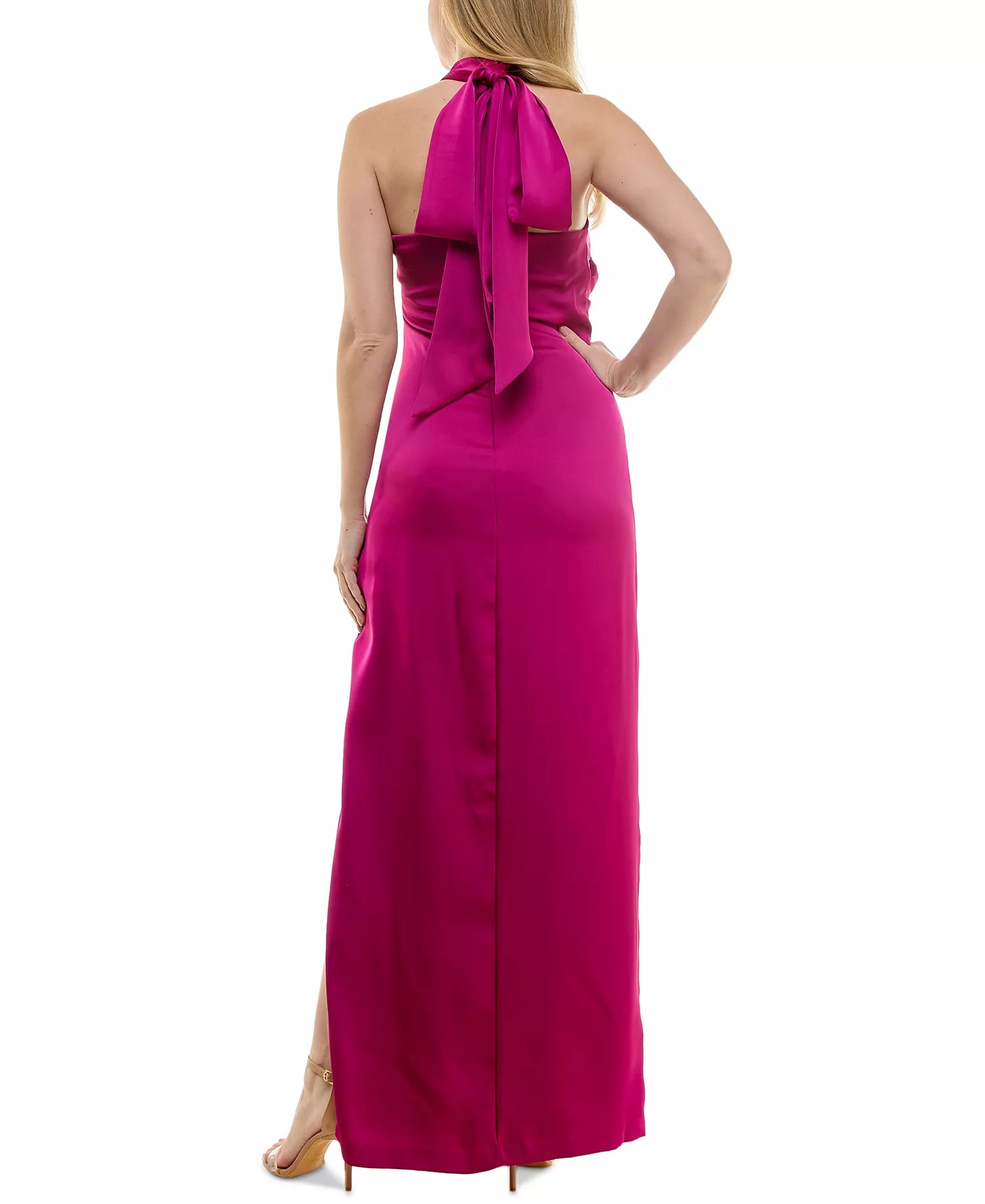 Taylor Women's Purple Rosette-Trim Halter Ruched Side-Slit Gown|Taylor In Lebanon