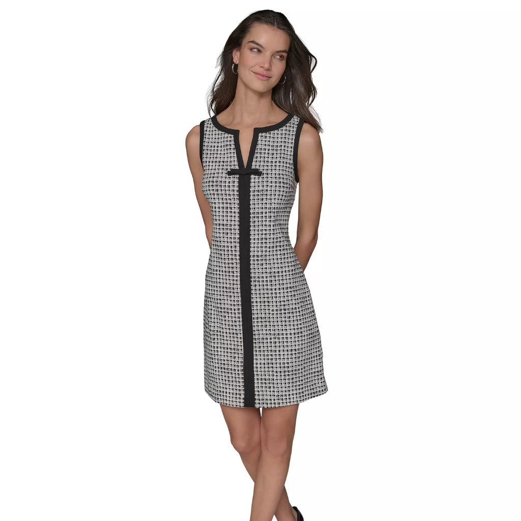 Karl Lagerfeld Paris Women's Black & White Millenium Jacquard Contrast-Frame Dress