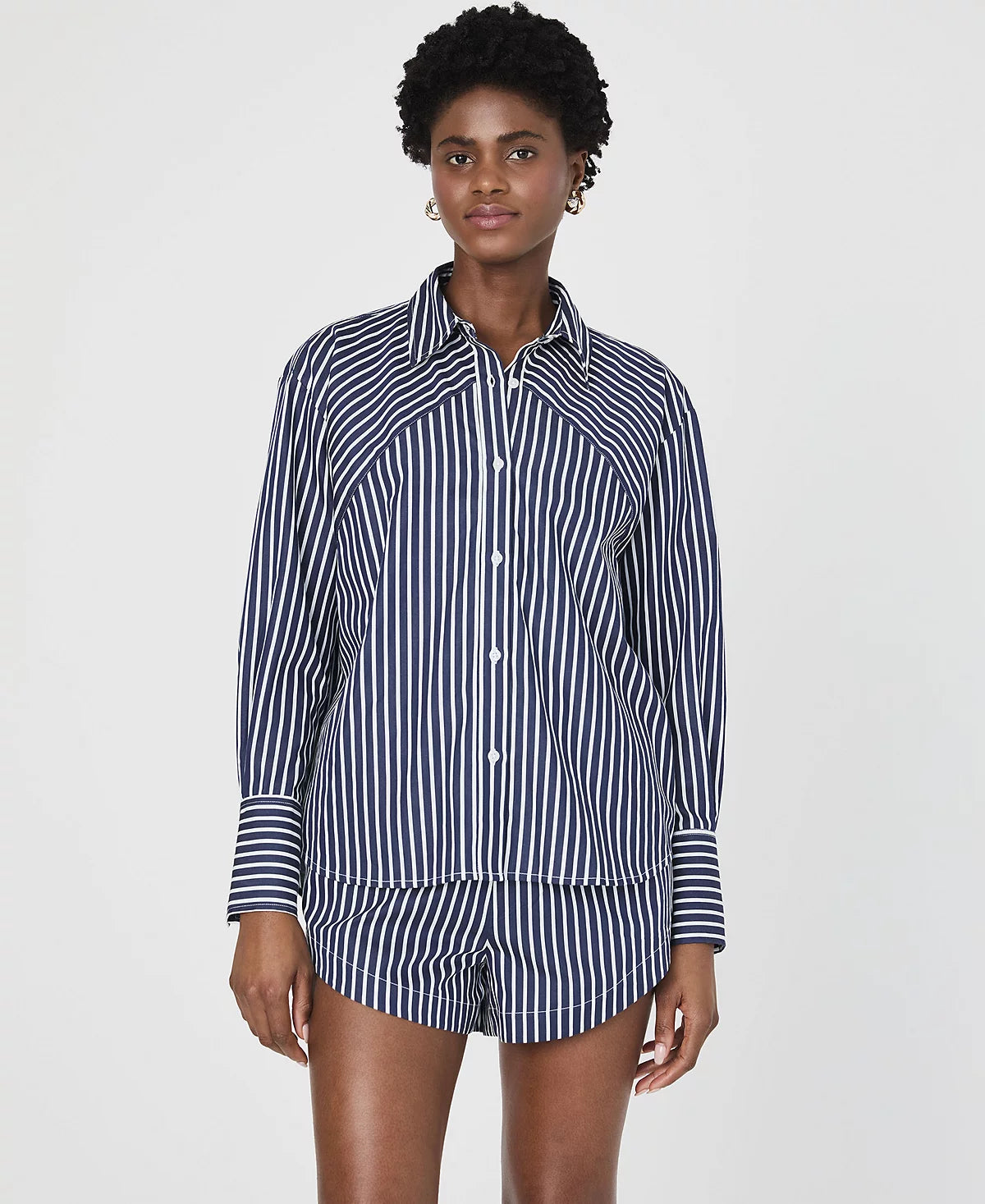 French Connection Women's Marine White Alexis Cotton Angled-Yoke Shirt | French Connection In Lebanon