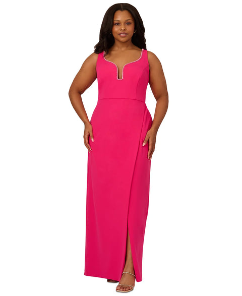 Adrianna Papell Women's Fuchsia Plus Size Embellished Crepe Gown Dress | Adrianna Papell In Lebanon
