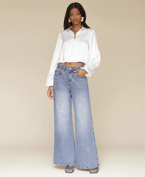 Avec Les Filles Women's White Cropped Bubble-Sleeve Shirt | Avec Les Filles In Lebanon