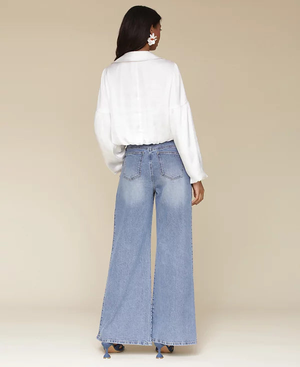 Avec Les Filles Women's White Cropped Bubble-Sleeve Shirt | Avec Les Filles In Lebanon