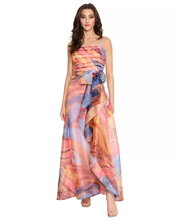 Tahari ASL Women's Multicolor Ruched-Bodice Sash-Waist Crossover-Skirt Dress | Tahari ASL In Lebanon