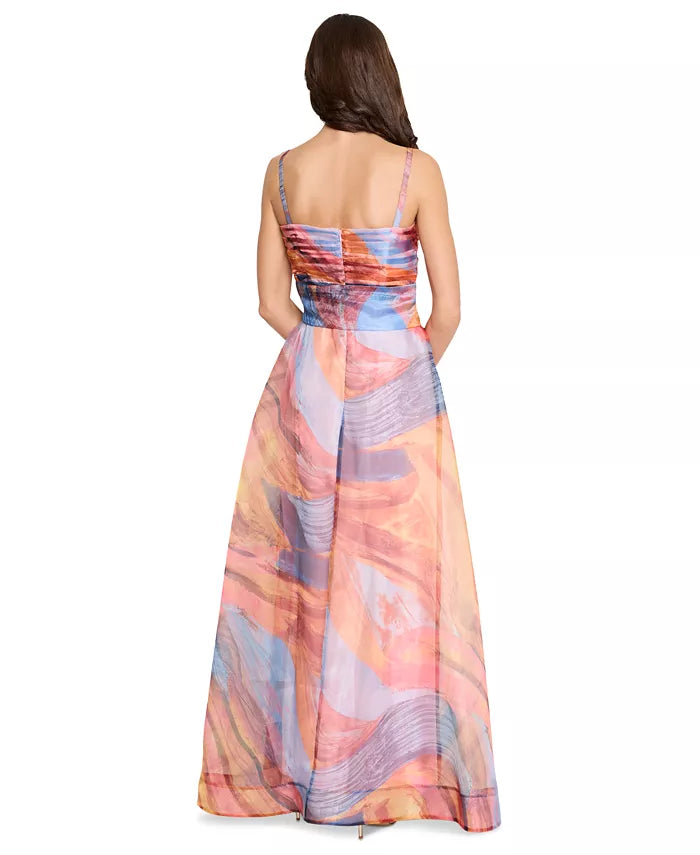 Tahari ASL Women's Multicolor Ruched-Bodice Sash-Waist Crossover-Skirt Dress | Tahari ASL In Lebanon
