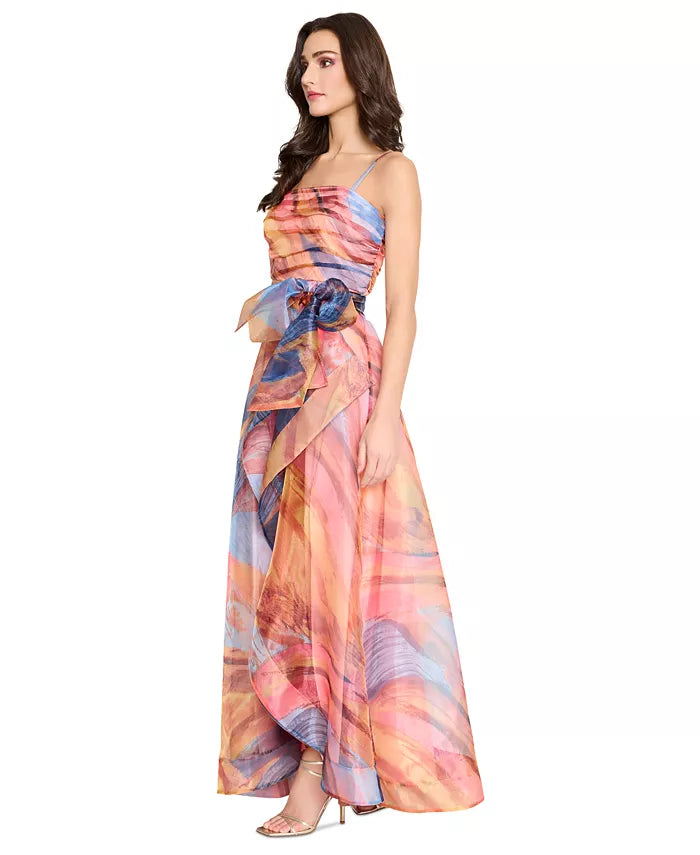 Tahari ASL Women's Multicolor Ruched-Bodice Sash-Waist Crossover-Skirt Dress | Tahari ASL In Lebanon