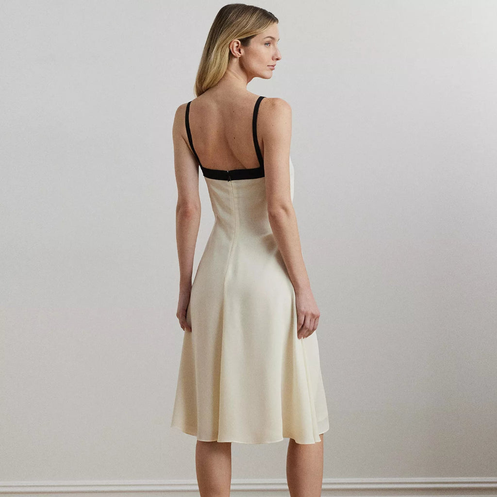 Lauren Ralph Lauren Women's Cream & Black Color-Blocked Georgette Sleeveless Dress