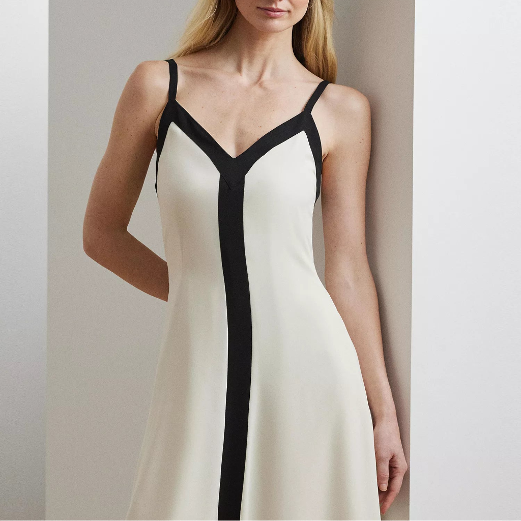 Lauren Ralph Lauren Women's Cream & Black Color-Blocked Georgette Sleeveless Dress