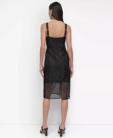 DKNY Women's Black Sleeveless Circle Eyelet Dress | DKNY In Lebanon