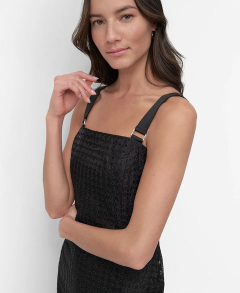 DKNY Women's Black Sleeveless Circle Eyelet Dress | DKNY In Lebanon