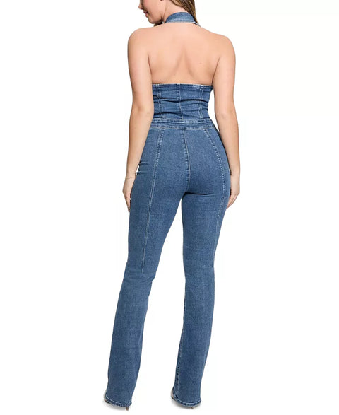 GUESS Women's Blue Mia Denim Halter Jumpsuit | GUESS In Lebanon