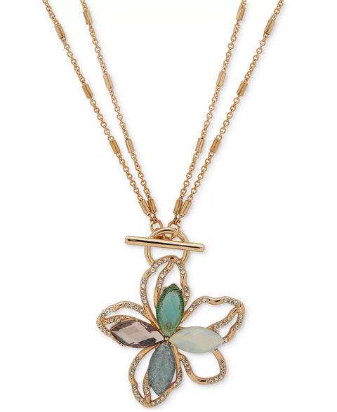 Anne Klein Women's Gold-Tone Multi-Stone Toggle Flower Pendant Necklace | Anne Klein  In Lebanon