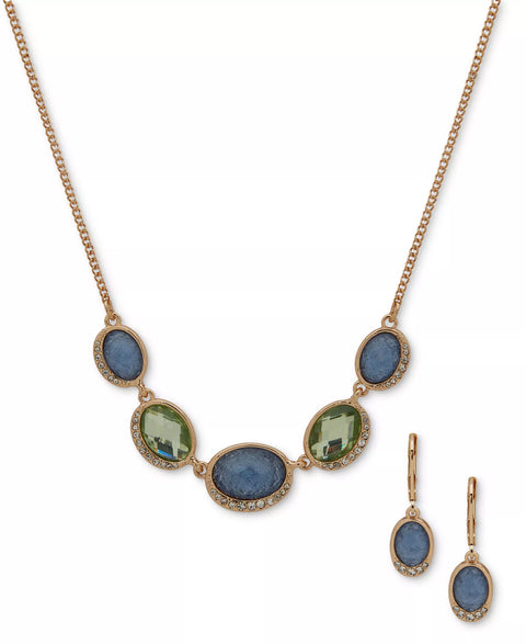 Anne Klein Women's Gold-Tone Pavé & Oval Stone Statement Necklace & Drop Earrings Set |   Anne Kleinin Lebanon