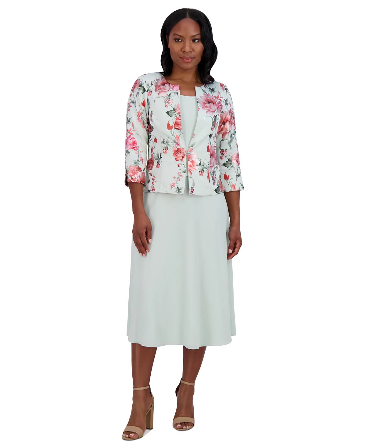 Jessica Howard Women's Sage Green 2-Pc. Floral-Print Jacket & Dress Set | Jessica Howard In Lebanon