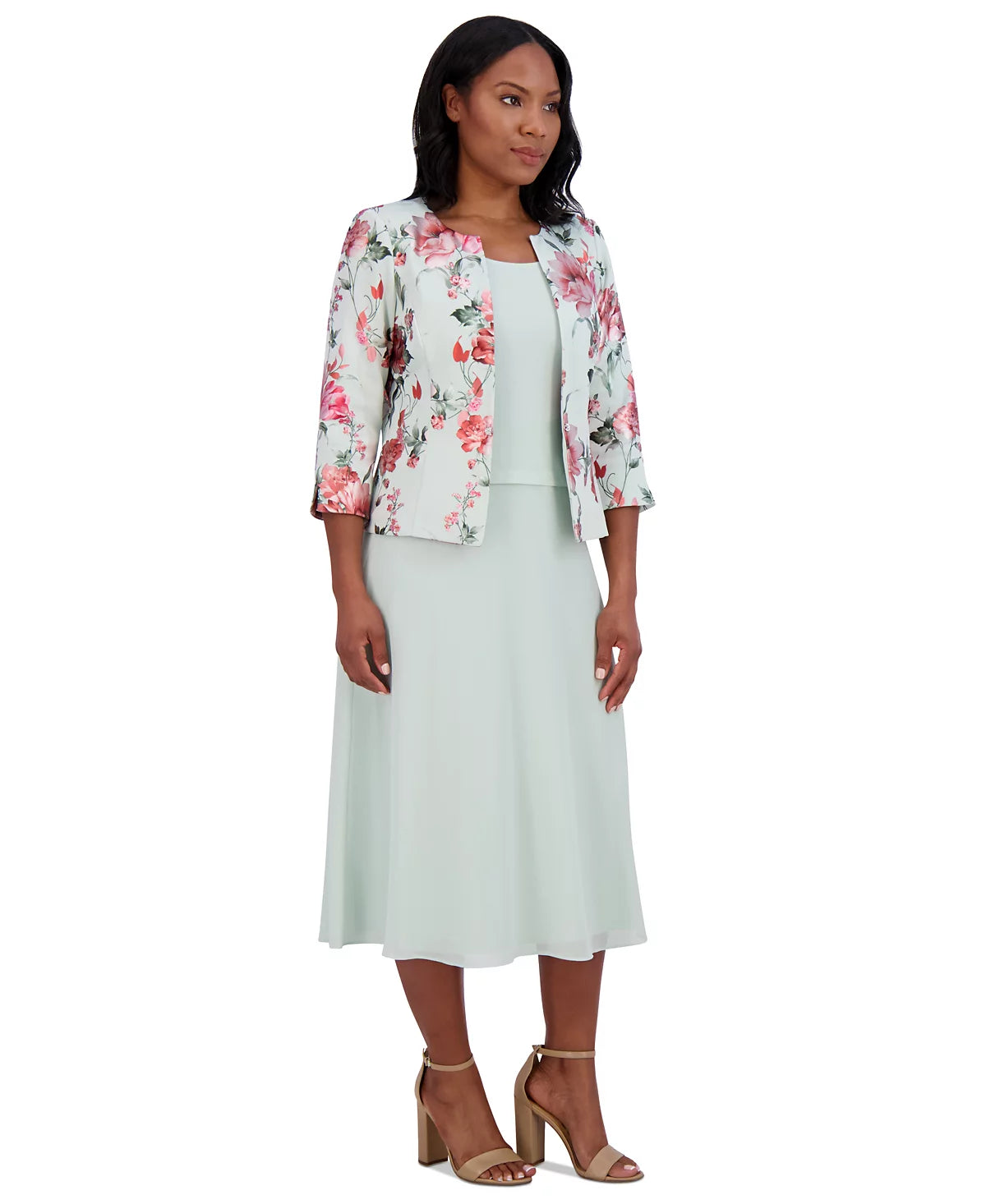 Jessica Howard Women's Sage Green 2-Pc. Floral-Print Jacket & Dress Set | Jessica Howard In Lebanon