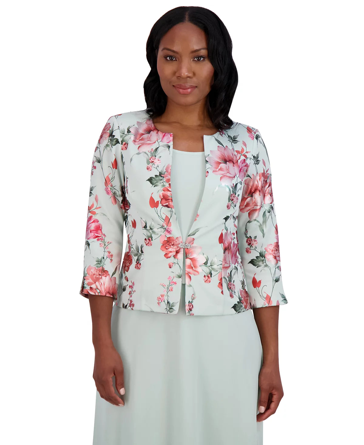 Jessica Howard Women's Sage Green 2-Pc. Floral-Print Jacket & Dress Set | Jessica Howard In Lebanon