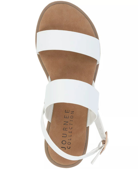 Journee Collection Women's White Lavine Medium and Wide Width Multi Strap Flat Sandals  | Journee Collection  in Lebanon