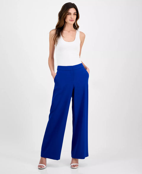 Tahari ASL Women's Royal Blue Mid-Rise Wide-Leg Trousers | Tahari In Lebanon