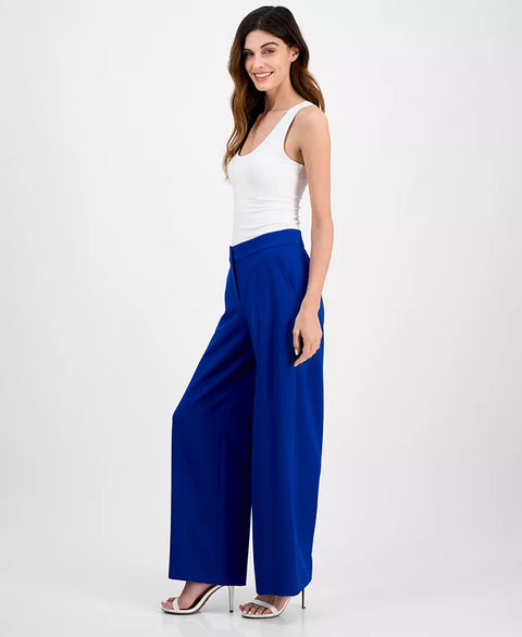 Tahari ASL Women's Royal Blue Mid-Rise Wide-Leg Trousers | Tahari In Lebanon