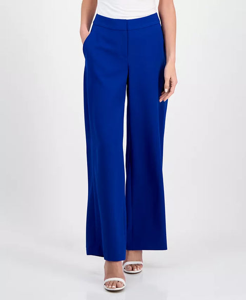 Tahari ASL Women's Royal Blue Mid-Rise Wide-Leg Trousers | Tahari In Lebanon
