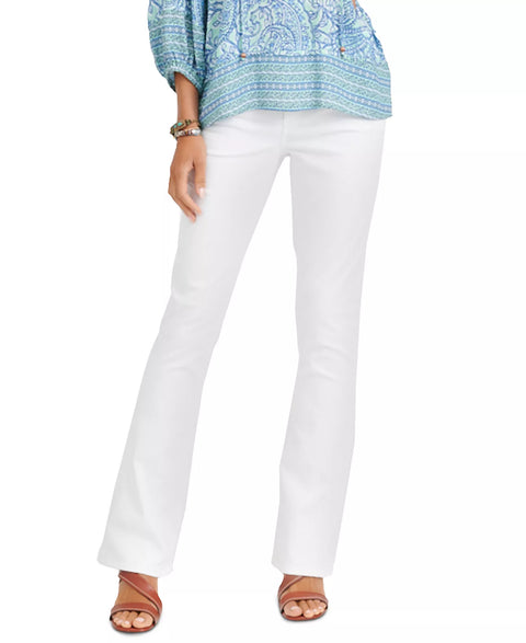 White pants worn by a person on a white background