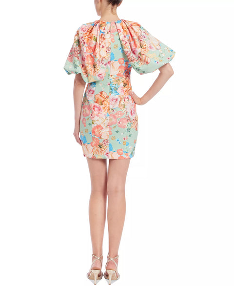 Jewel Badgley Mischka Women's Coral Multi Floral Print Balloon-Sleeve Dress | Jewel Badgley Mischka In Lebanon