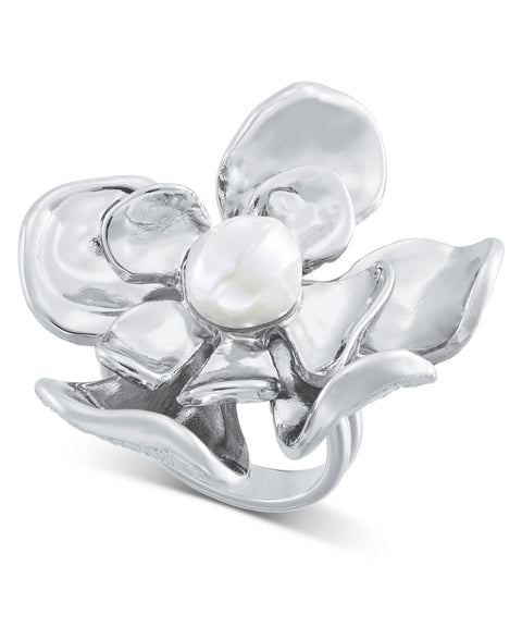 INC Women's Silver-Tone Imitation Pearl Flower Statement Ring | INC In Lebanon