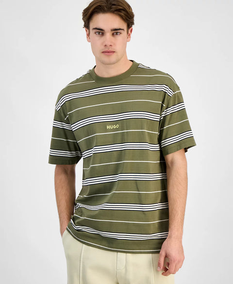 HUGO by Hugo Boss Men's Olive Nostrilio Loose-Fit Engineered Stripe T-Shirt | HUGO by Hugo Boss In Lebanon