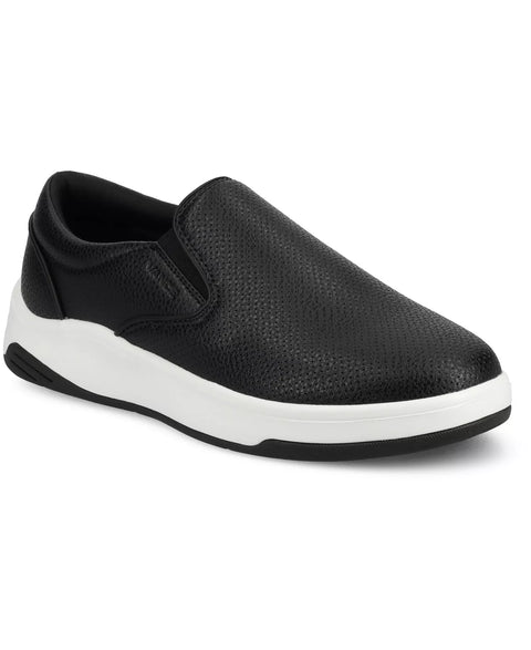 Vance Co Men's White & Black Townes Comfort Perforated Flexible Slip-on Sneakers  | Vance Co In Lebanon