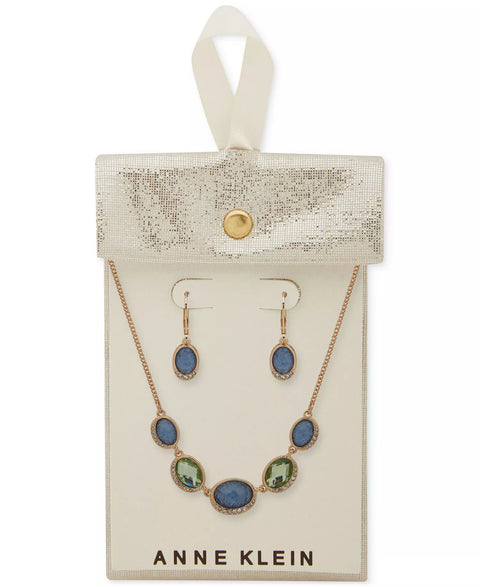 Anne Klein Women's Gold-Tone Pavé & Oval Stone Statement Necklace & Drop Earrings Set |   Anne Kleinin Lebanon