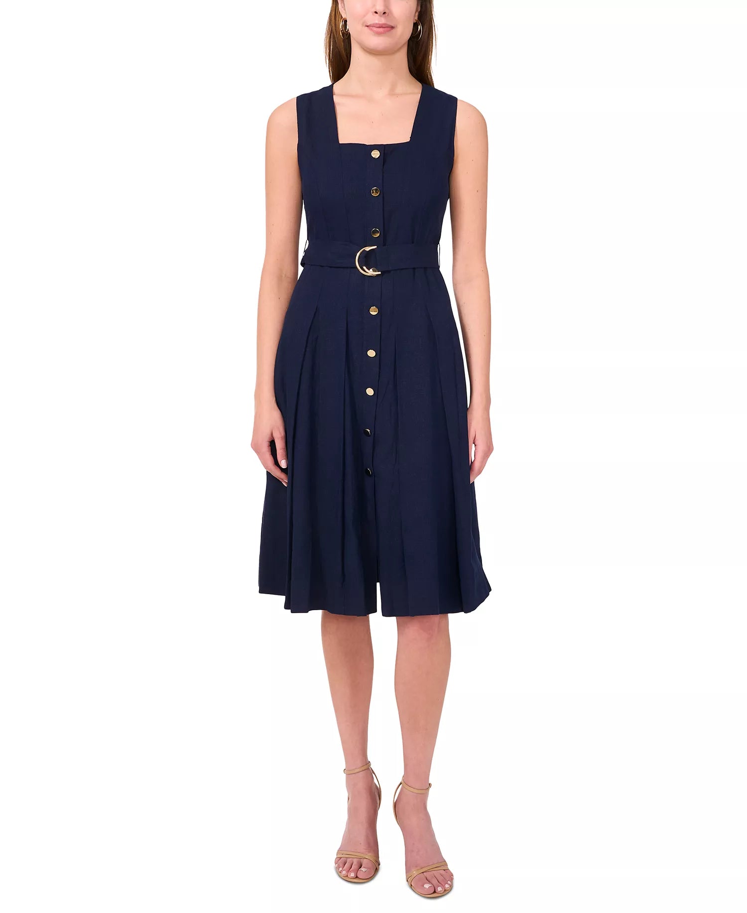 MSK Women's Navy Petite Square-Neck Button-Front Sleeveless Dress|MSK In Lebanon