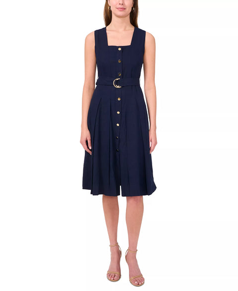 MSK Women's Navy Petite Square-Neck Button-Front Sleeveless Dress|MSK In Lebanon
