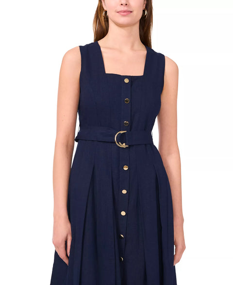 MSK Women's Navy Petite Square-Neck Button-Front Sleeveless Dress|MSK In Lebanon