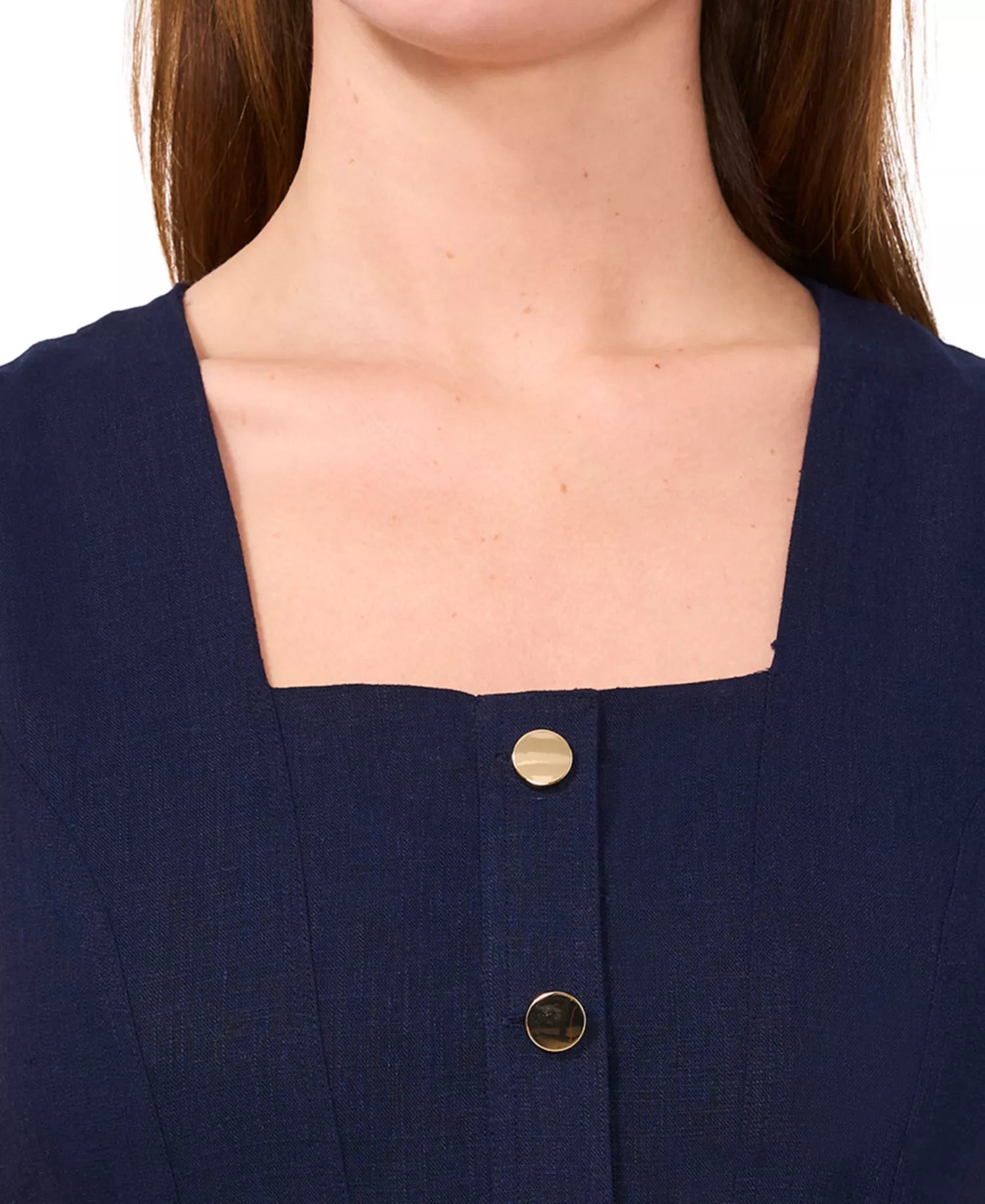 MSK Women's Navy Petite Square-Neck Button-Front Sleeveless Dress|MSK In Lebanon