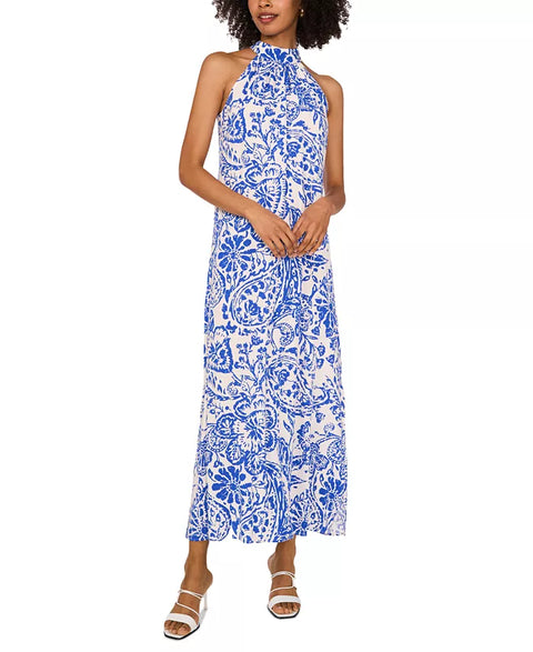 Vince Camuto Women's Blue & White Paisley Halter-Neck Maxi Dress | Vince Camuto In Lebanon