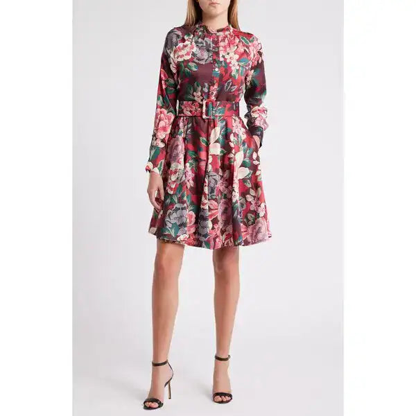 Tahari Asl Women's Multicolor Floral Print Belted Long Sleeve Dress | Tahari Asl In Lebanon