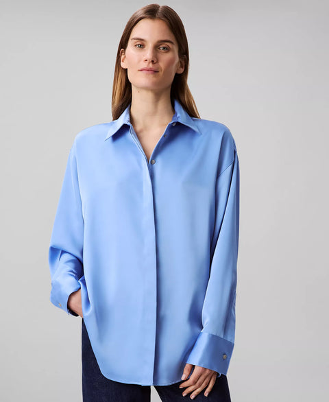 Calvin Klein Women's Blue Matte-Satin Button-Down Shirt |  Calvin Klein in Lebanon