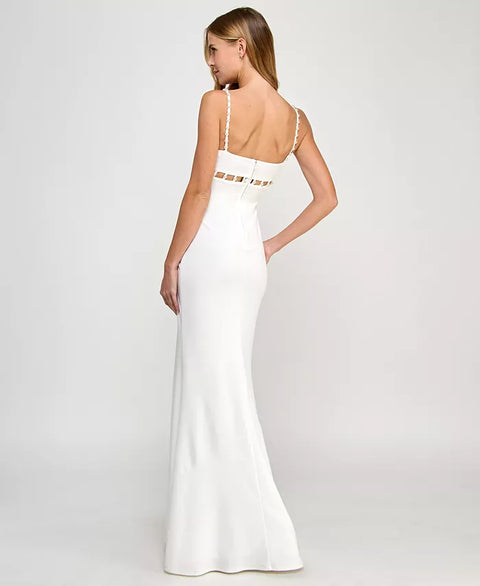 Seni & Cade Women's White V-Neck Pearl Detailed Dress | Seni & Cade In Lebanon