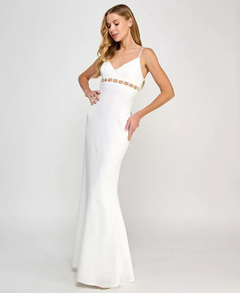 Seni & Cade Women's White V-Neck Pearl Detailed Dress | Seni & Cade In Lebanon