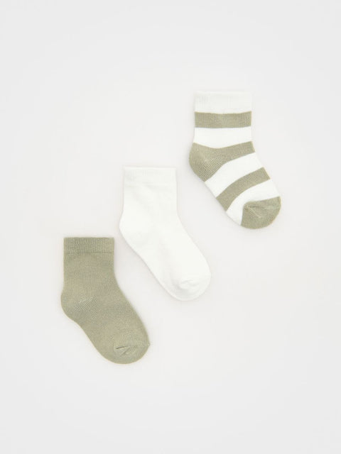 Reserved Baby Boy's White & Olive Green Pack Of 3 Pairs Socks | Reserved In Lebanon