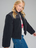Sinsay Girl's Black Sherpa Fleece Colorblock Zip-Up Jacket