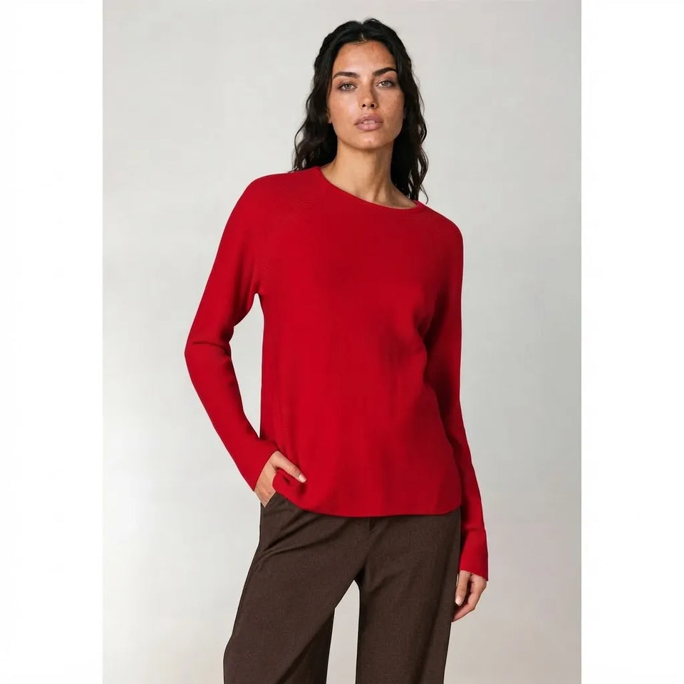 Sinsay Women's Red Color Crewneck with Back Vertical Zipper Sweater