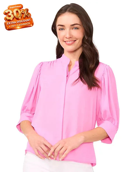CeCe Women's Pink 3/4-Sleeve Collared Button Down Blouse | CeCe In Lebanon
