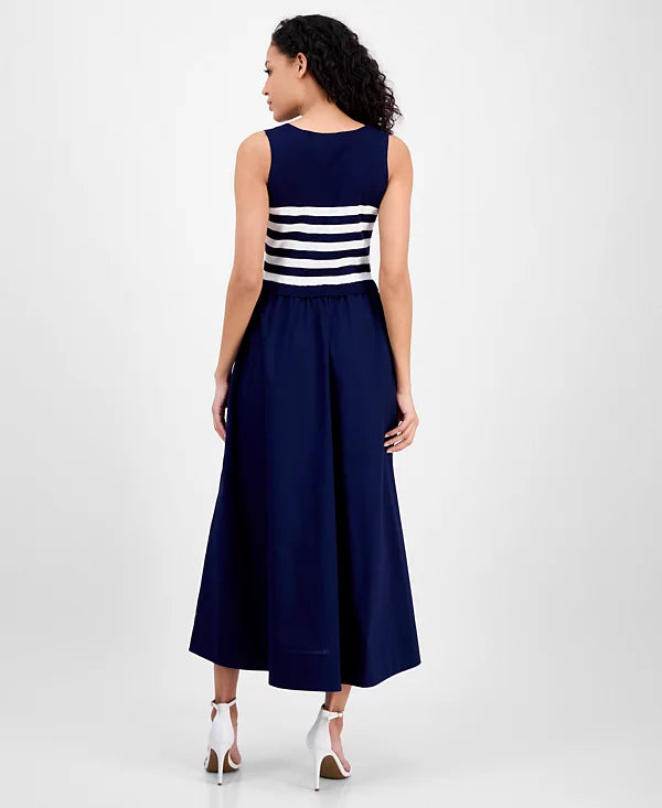 Taylor Women's Navy V-Neck Sleeveless Mixed-Media Dress | Taylor In Lebanon